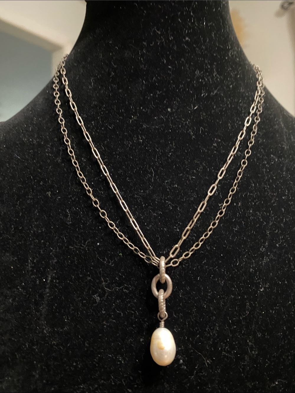 Silpada Sterling SilverLayered Chain Necklace with Pearl Drop